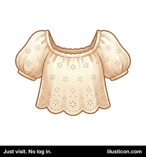 クリーム色アイレットパフスリーブブラウス