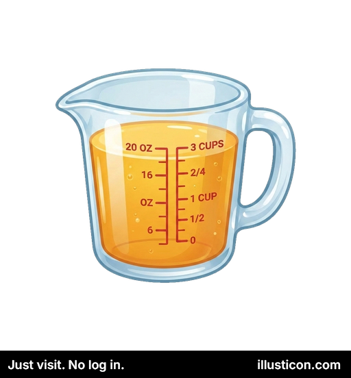 ガラスの計量カップ（液体入り）